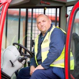 Driver sitting in a forklift